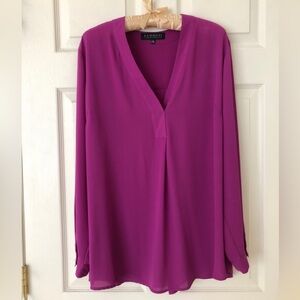 Eloquii Sheer Long Sleeve V-Neck Blouse Style No. 2158 Fuchsia Pink Size 14